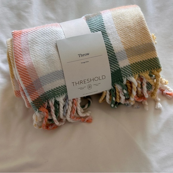 Threshold Plaid Throw Fringe Trim Super Soft Blanket - Picture 4 of 8